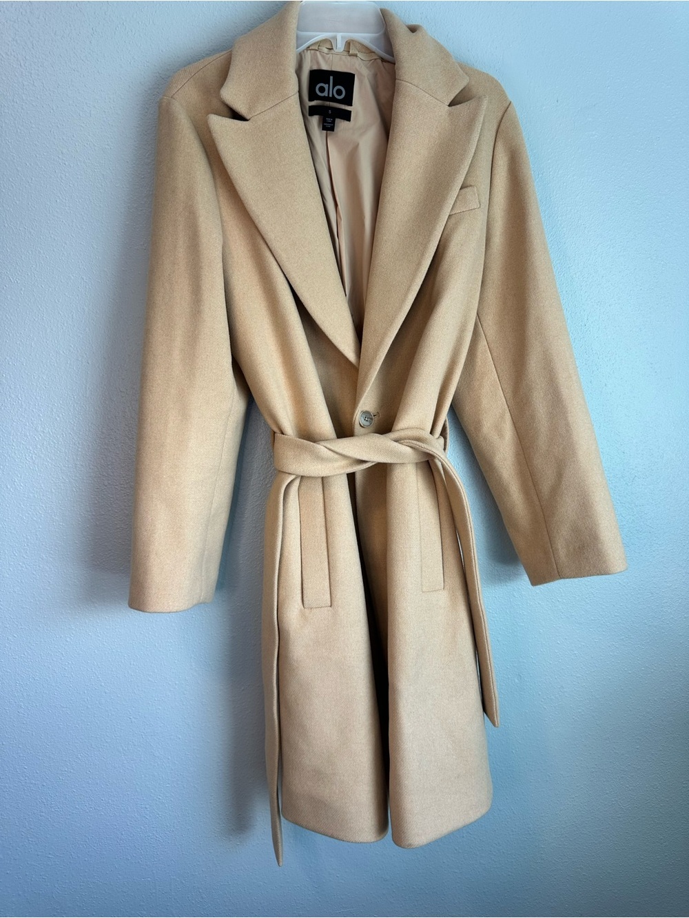 Alo Yoga Wool Gameday Overcoat Belted Long Trench Jacket Camel